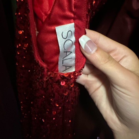 SCALA - 48782 Fitted String Strapped Sequin Dress in red sized 0. - Picture 3 of 4